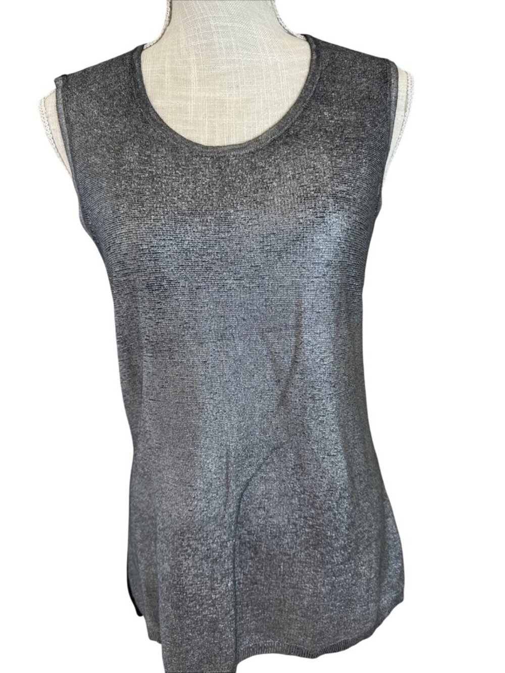 Sans Pareille Sleeveless Black & Gray Knit Top W/Cotton Modal Silk Blend S